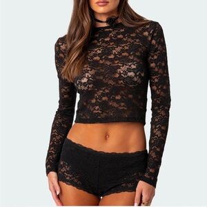 Edikted ESTELLA SHEER LACE TOP in black